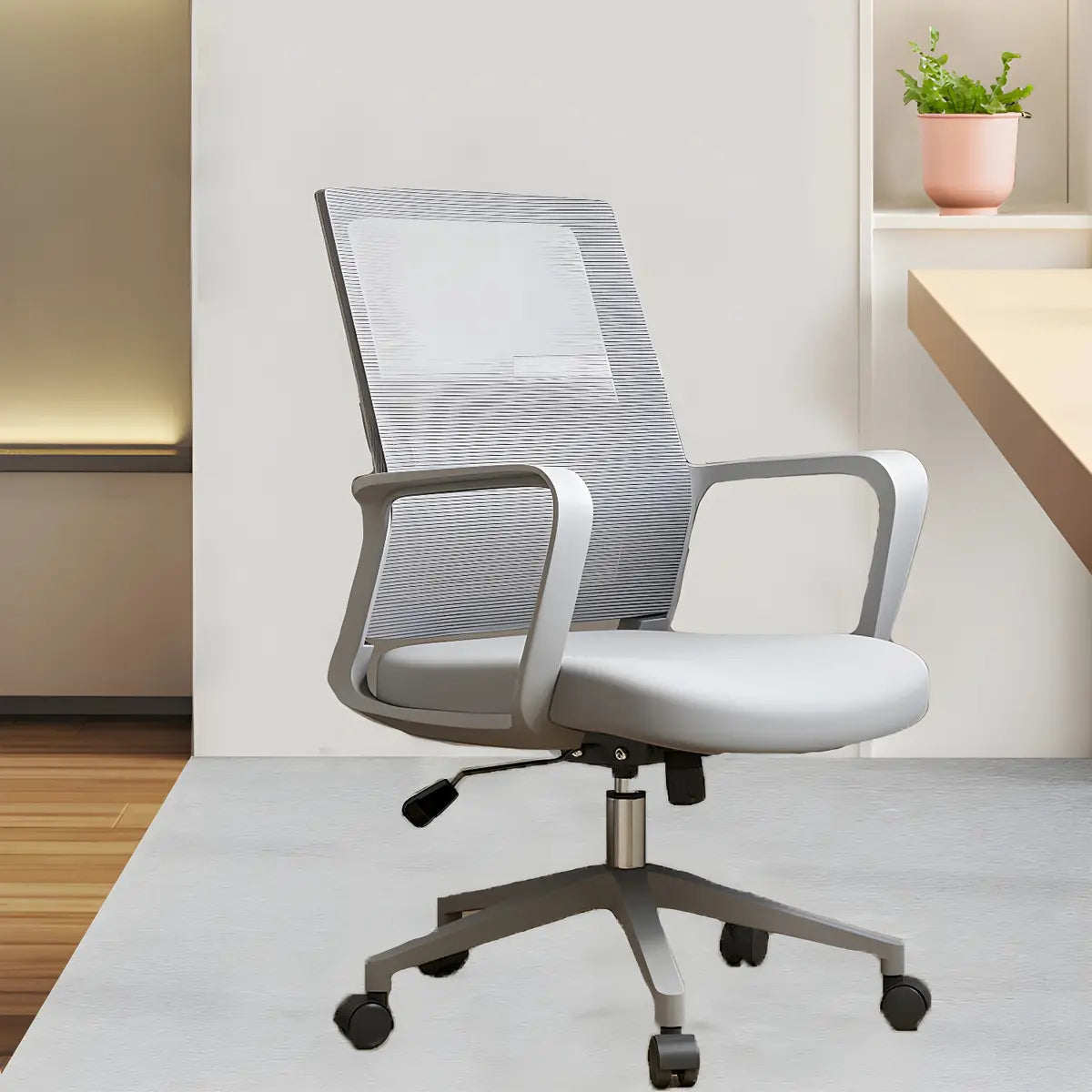 Modern Ergonomic Mesh Grey Office Chair with Wheels Image - 3