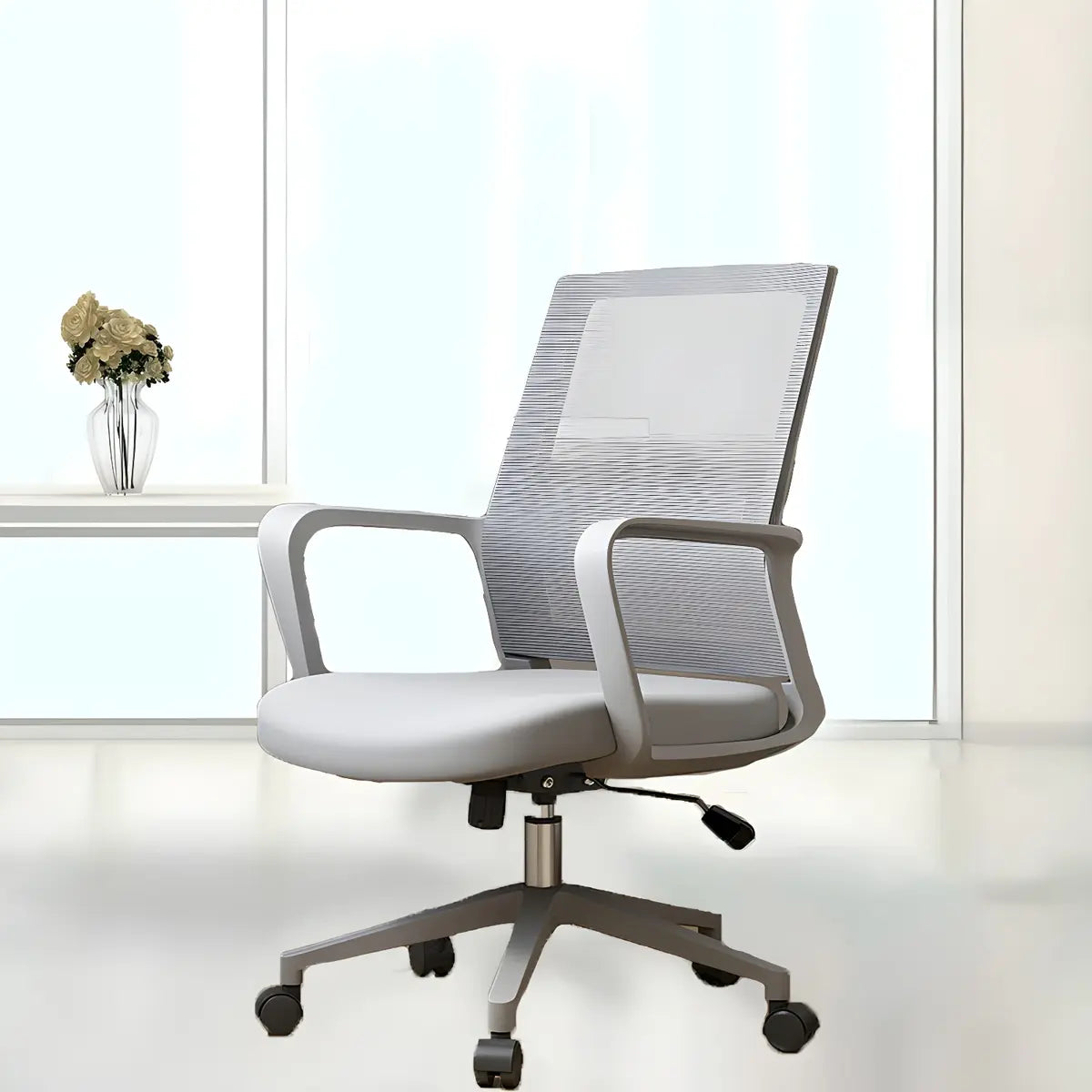 Modern Ergonomic Mesh Grey Office Chair with Wheels Image - 7