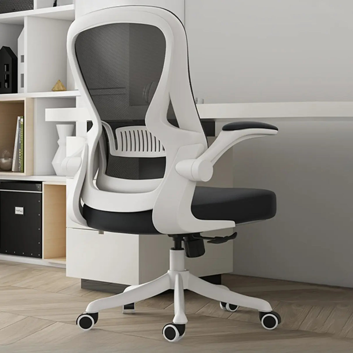 Modern Ergonomic Mesh White Office Chair with Armrest Image - 1