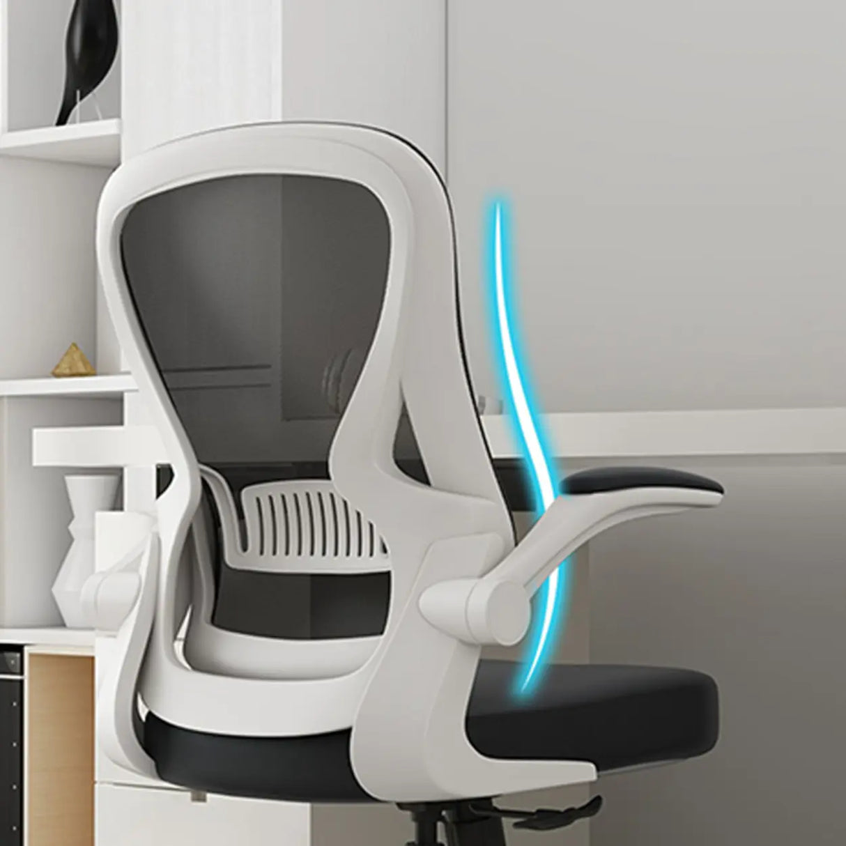 Modern Ergonomic Mesh White Office Chair with Armrest Image - 10