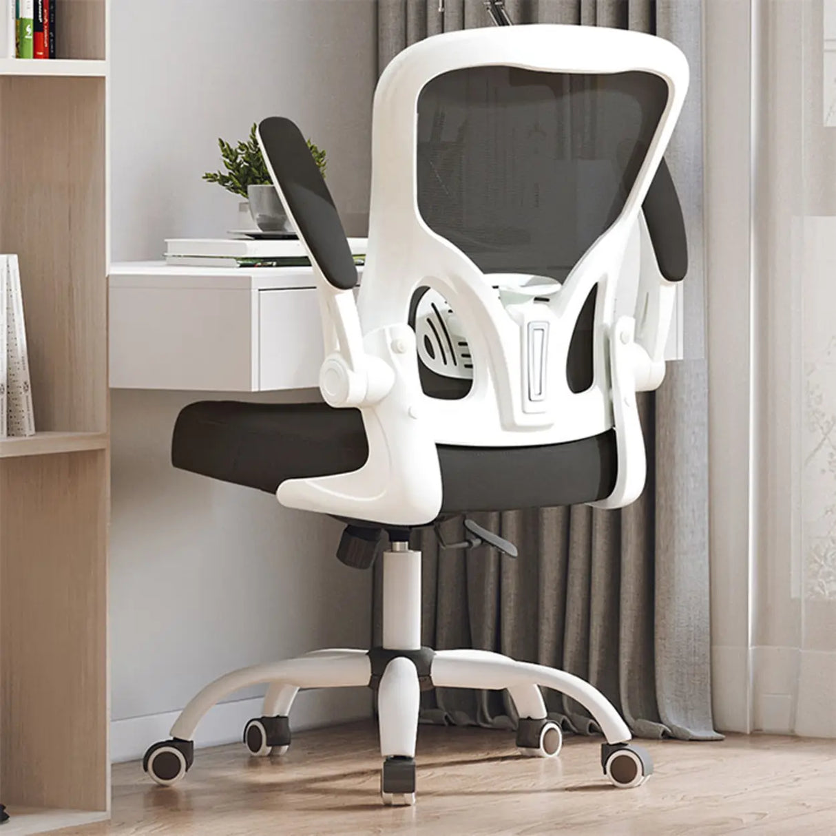 Modern Ergonomic Mesh White Office Chair with Armrest Image - 2