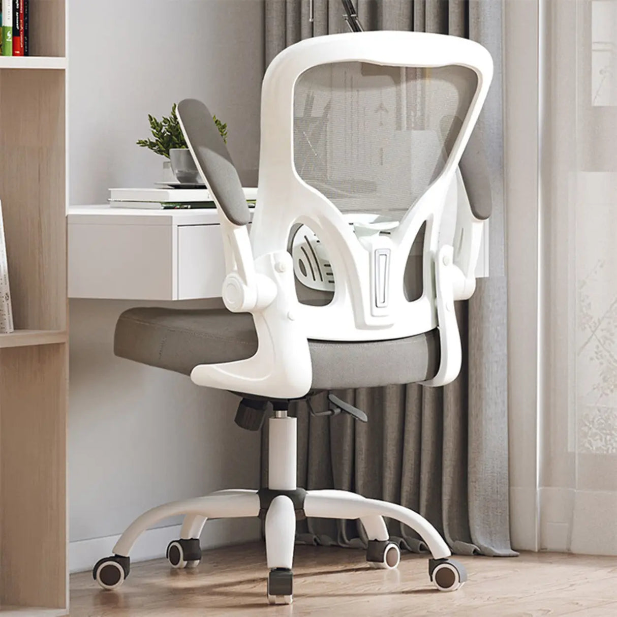 Modern Ergonomic Mesh White Office Chair with Armrest Image - 3