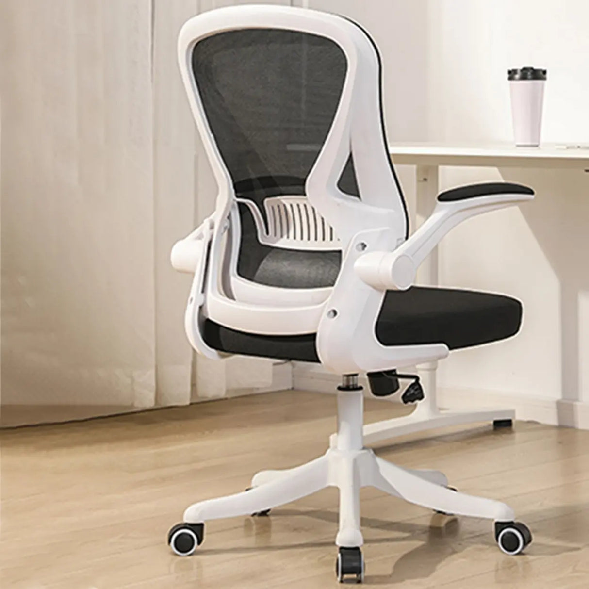 Modern Ergonomic Mesh White Office Chair with Armrest Image - 4
