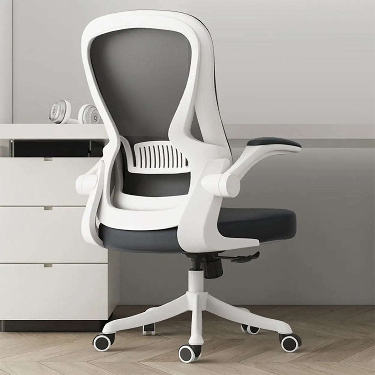 Modern Ergonomic Mesh White Office Chair with Armrest Image - 5