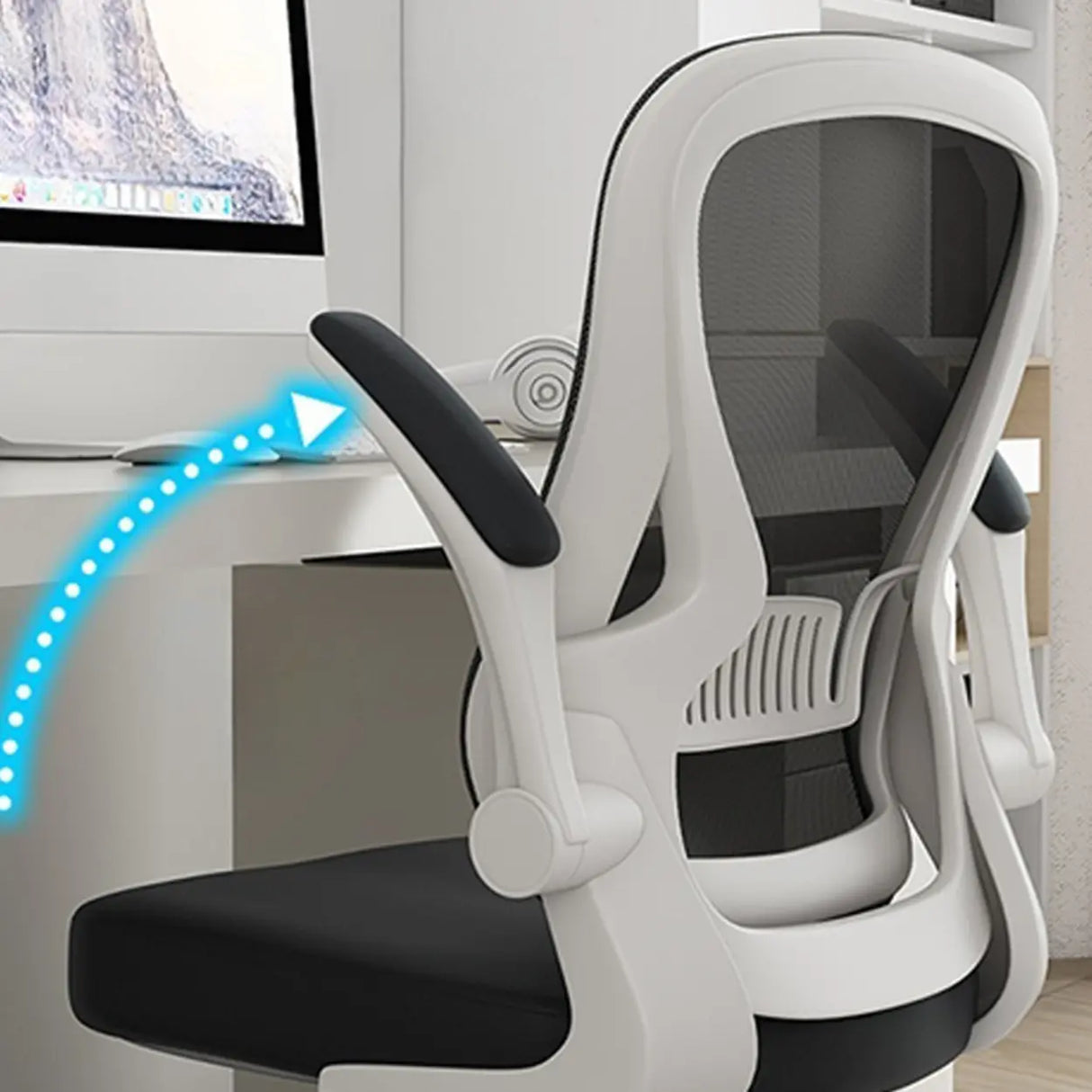 Modern Ergonomic Mesh White Office Chair with Armrest Image - 6