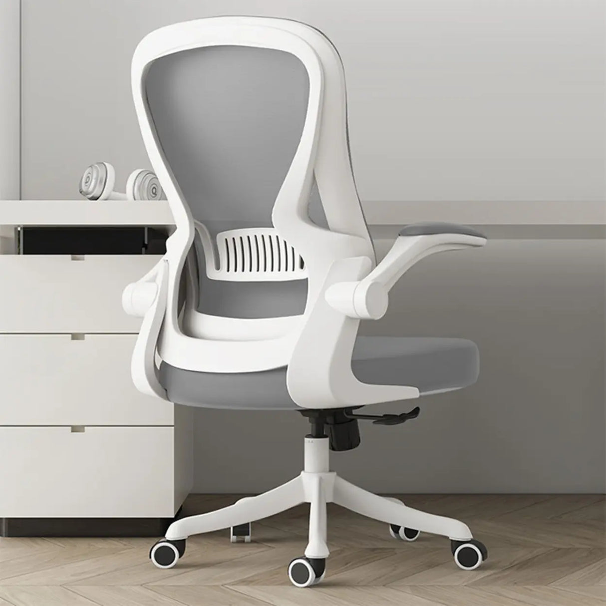 Modern Ergonomic Mesh White Office Chair with Armrest Image - 7