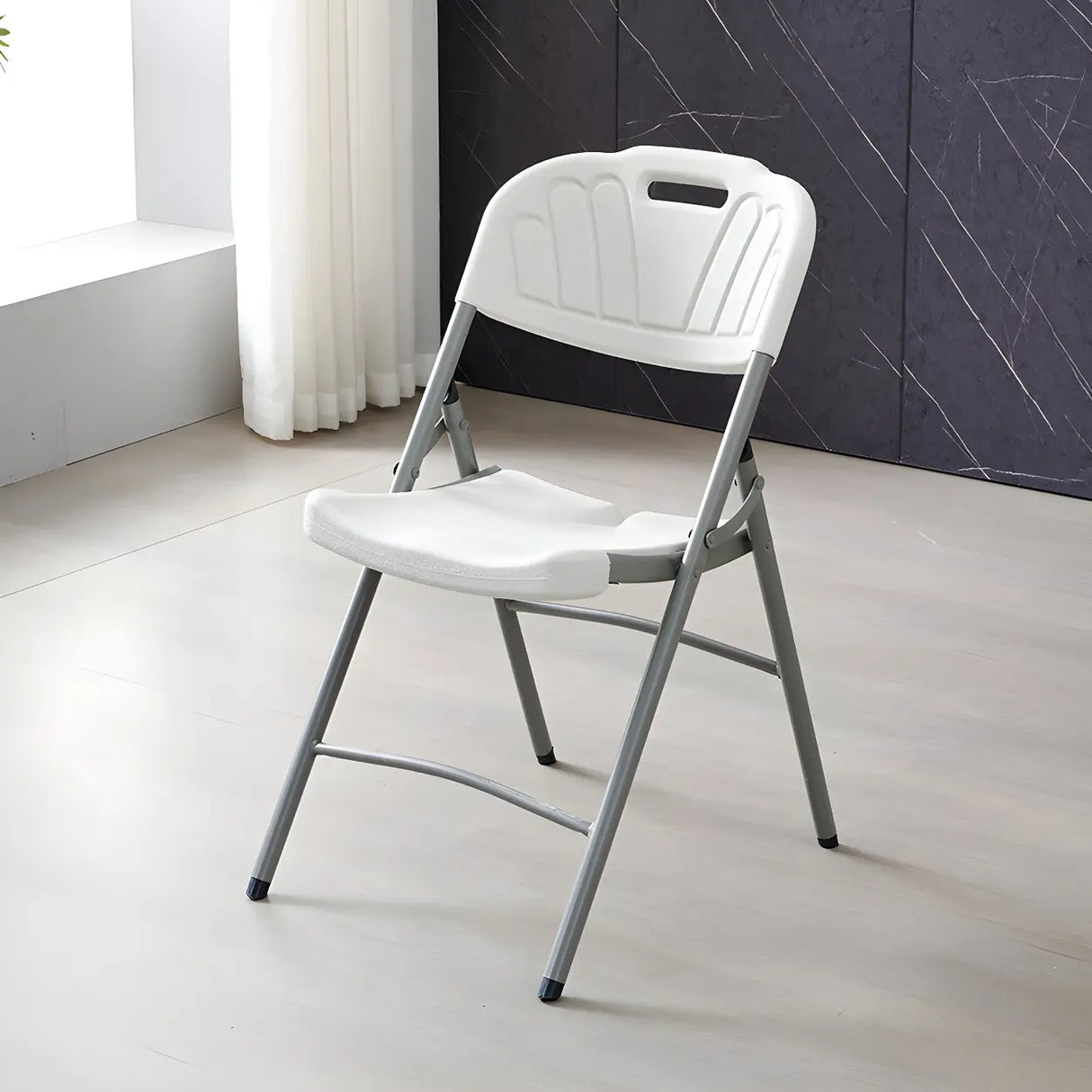 Modern Ergonomic Plastic Folding Office White Chair Image - 3