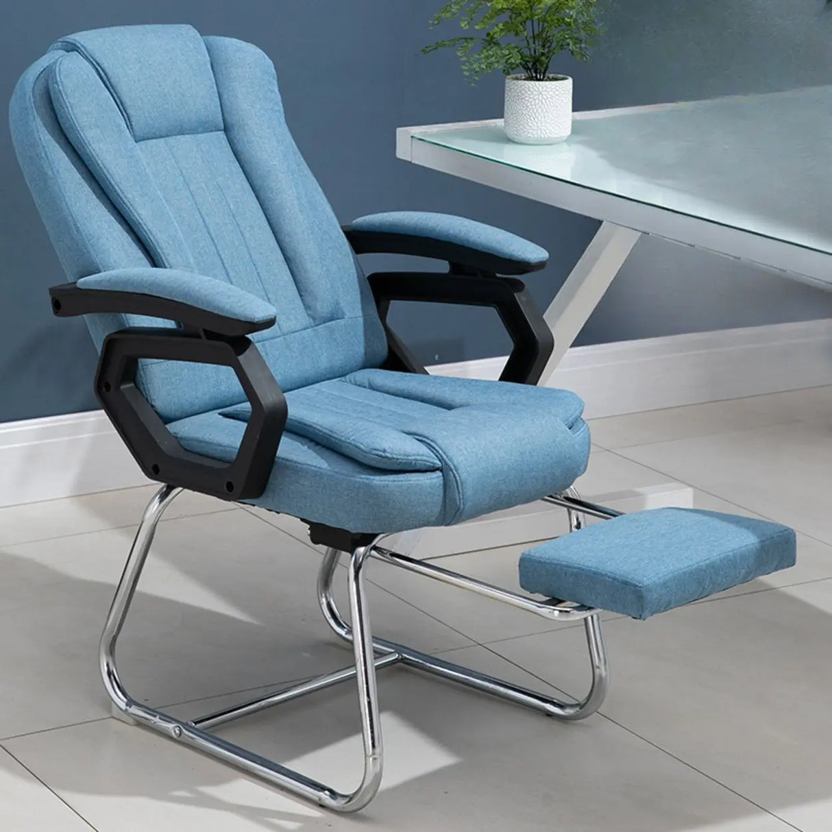 Modern Ergonomic Reclining Faux Leather Black Office Chair Image - 13