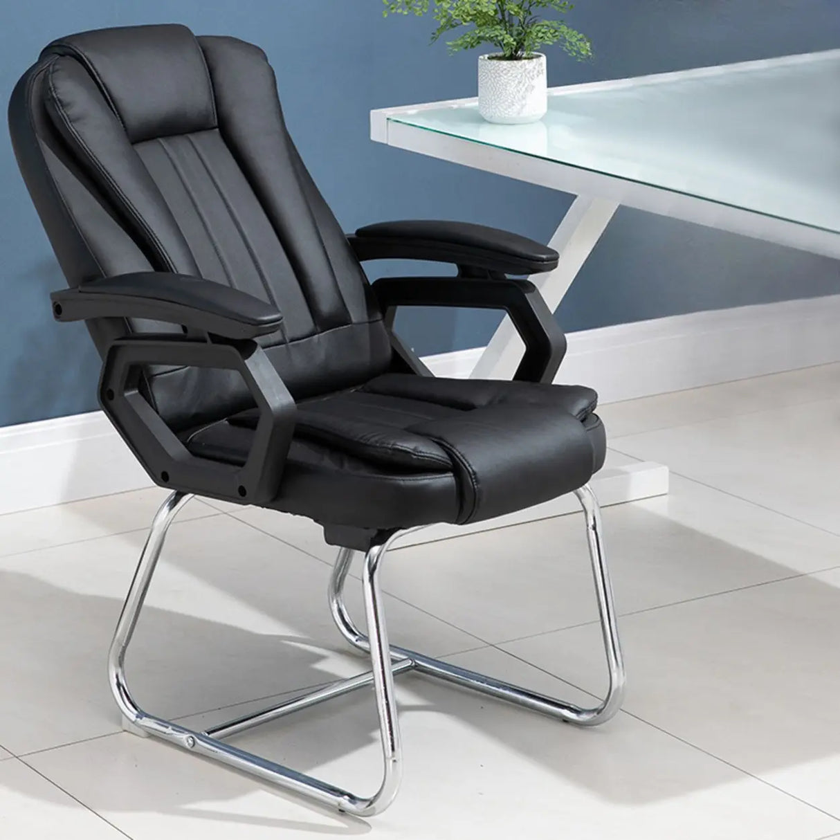 Modern Ergonomic Reclining Faux Leather Black Office Chair Image - 14