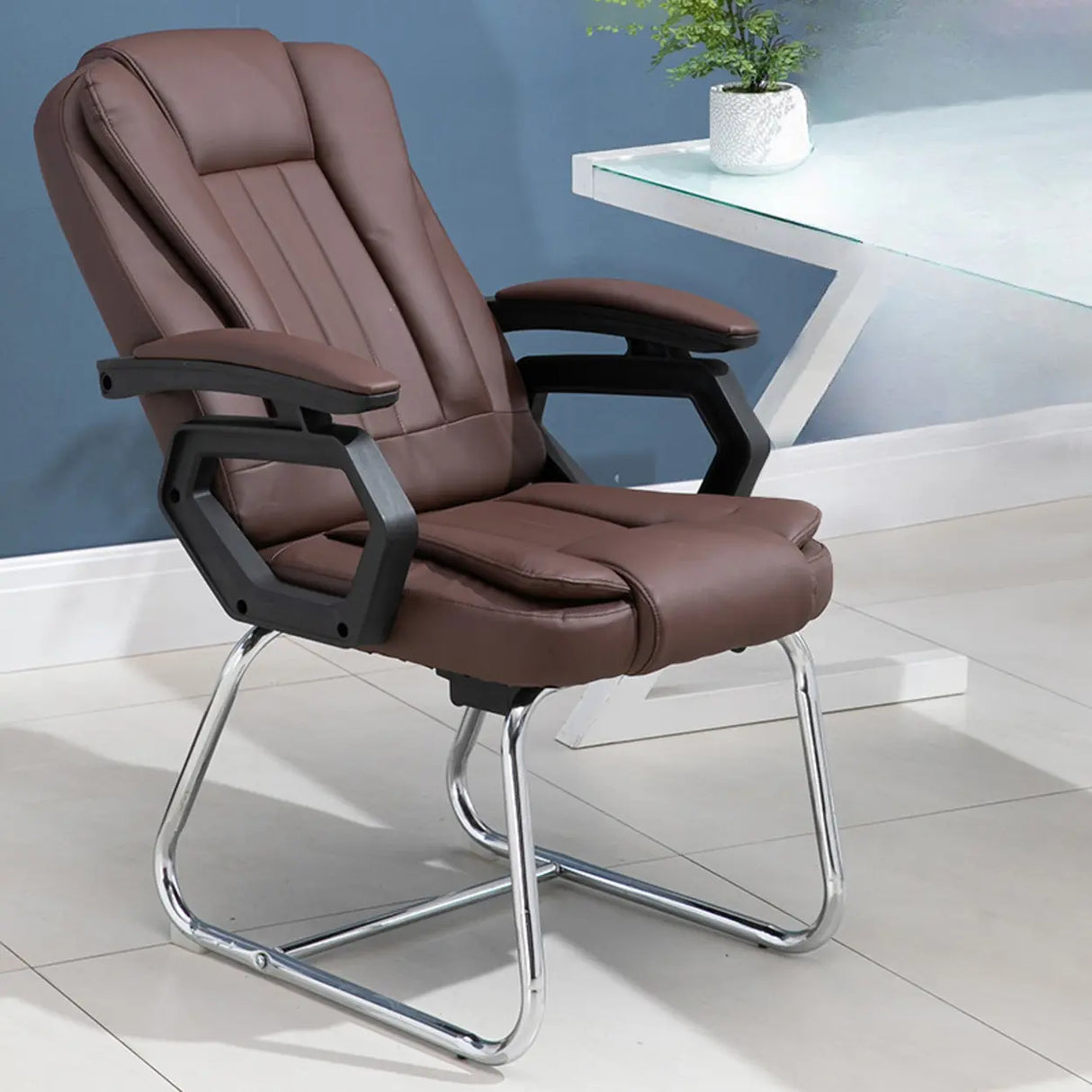 Modern Ergonomic Reclining Faux Leather Black Office Chair Image - 17