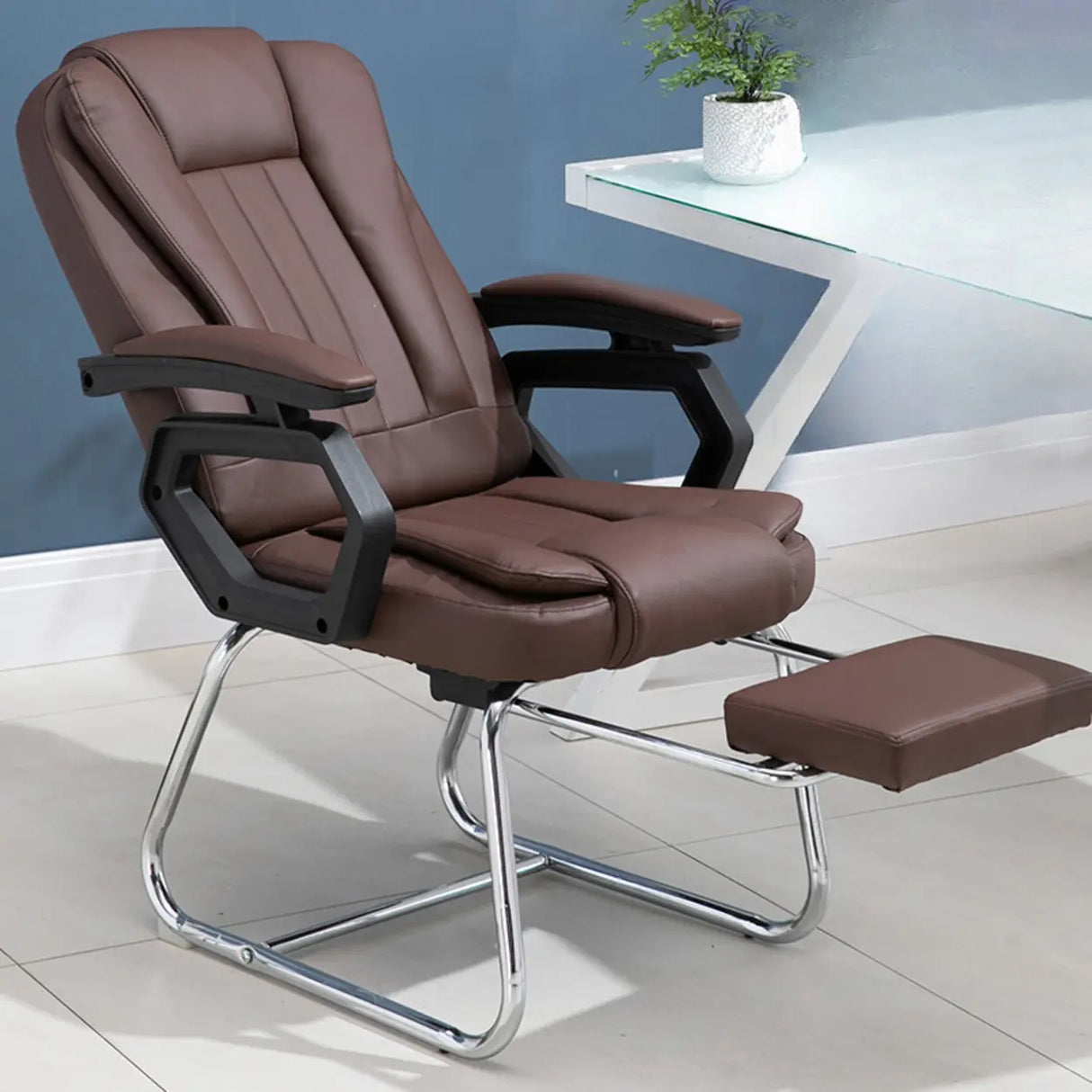 Modern Ergonomic Reclining Faux Leather Black Office Chair Image - 18