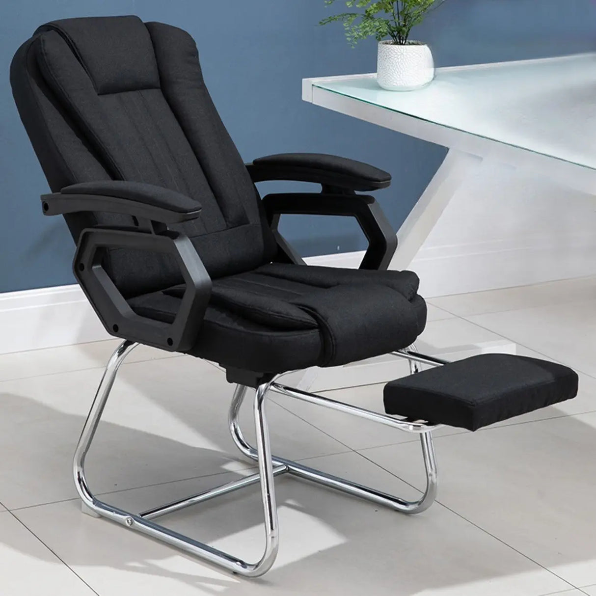 Modern Ergonomic Reclining Faux Leather Black Office Chair Image - 3