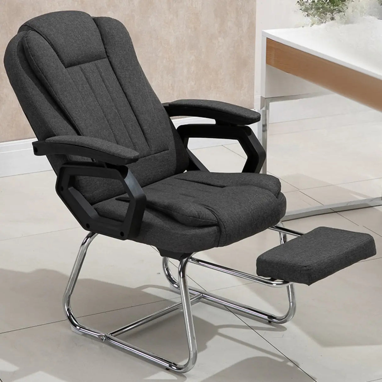 Modern Ergonomic Reclining Faux Leather Black Office Chair Image - 8