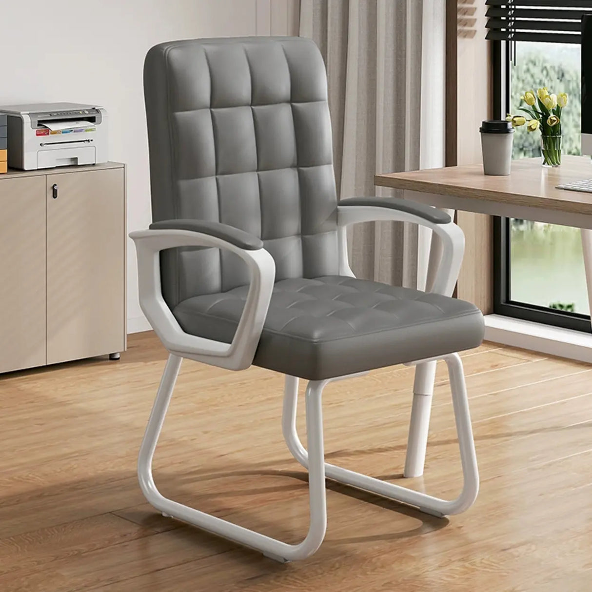 Modern Ergonomic Upholstered Mid-Back Steel Task Chair Image - 3