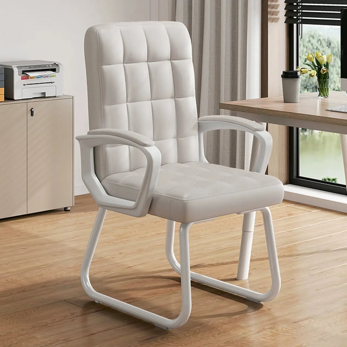 Modern Ergonomic Upholstered Mid-Back Steel Task Chair Image - 6