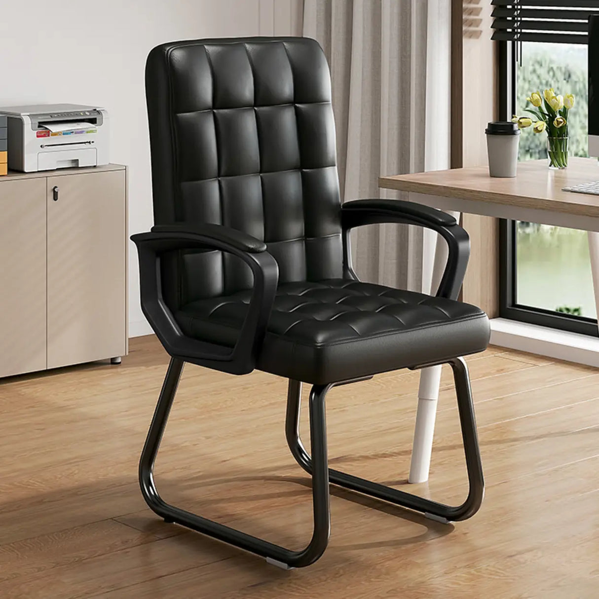 Modern Ergonomic Upholstered Mid-Back Steel Task Chair Image - 8