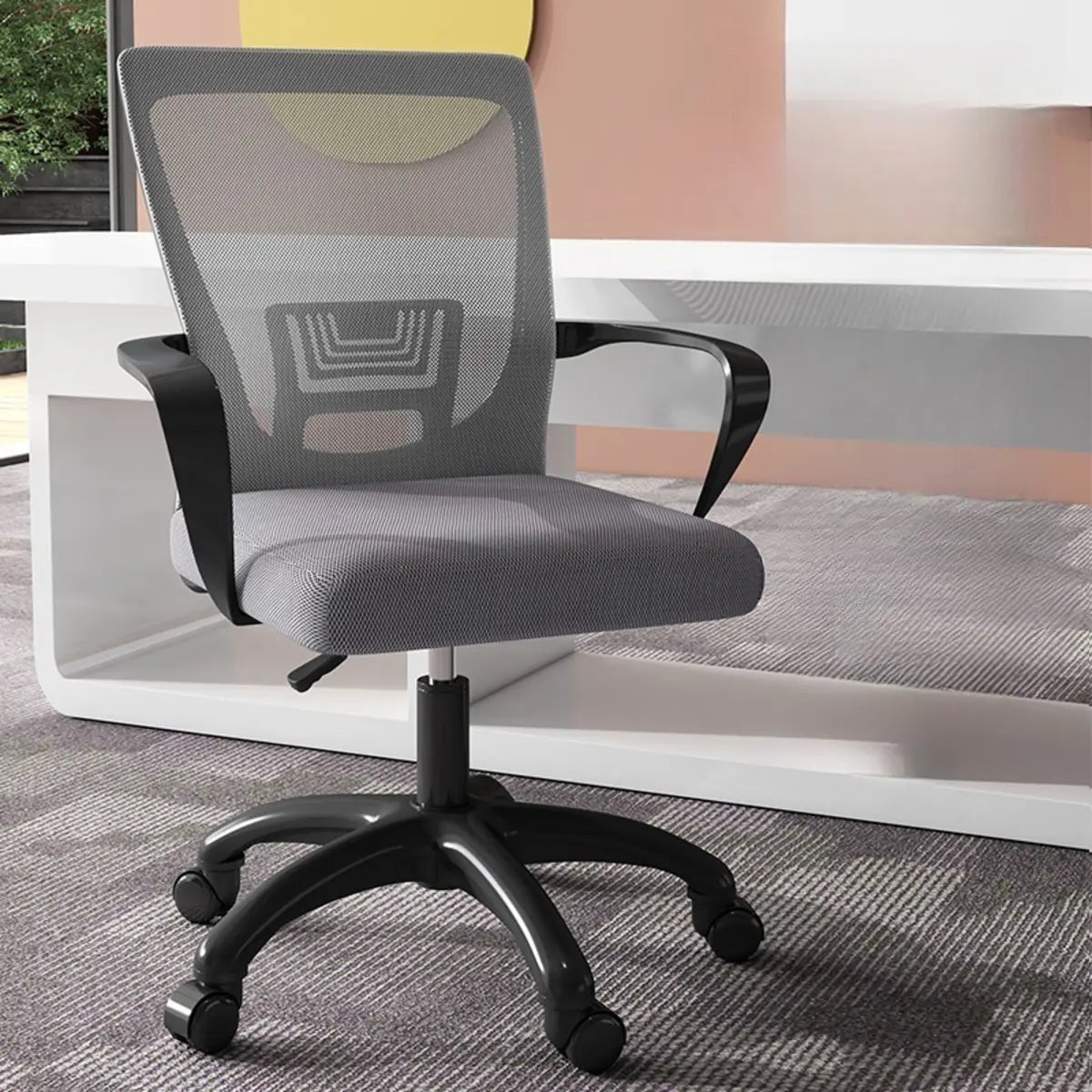Modern Ergonomic White Mesh Office Chair with Wheels Image - 3