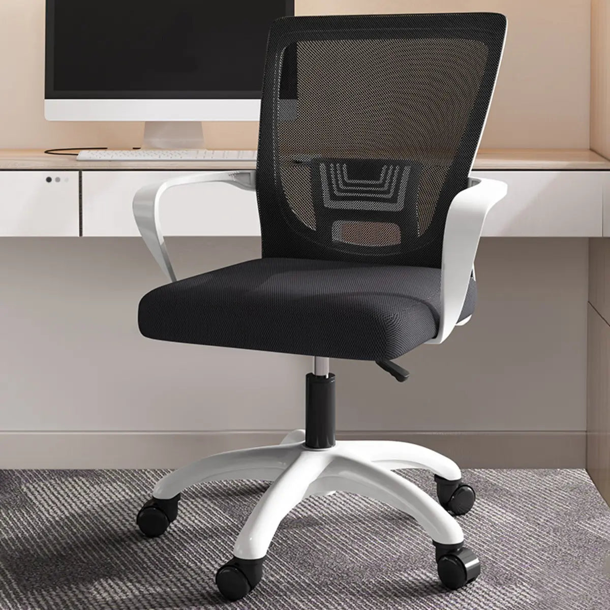 Modern Ergonomic White Mesh Office Chair with Wheels Image - 4