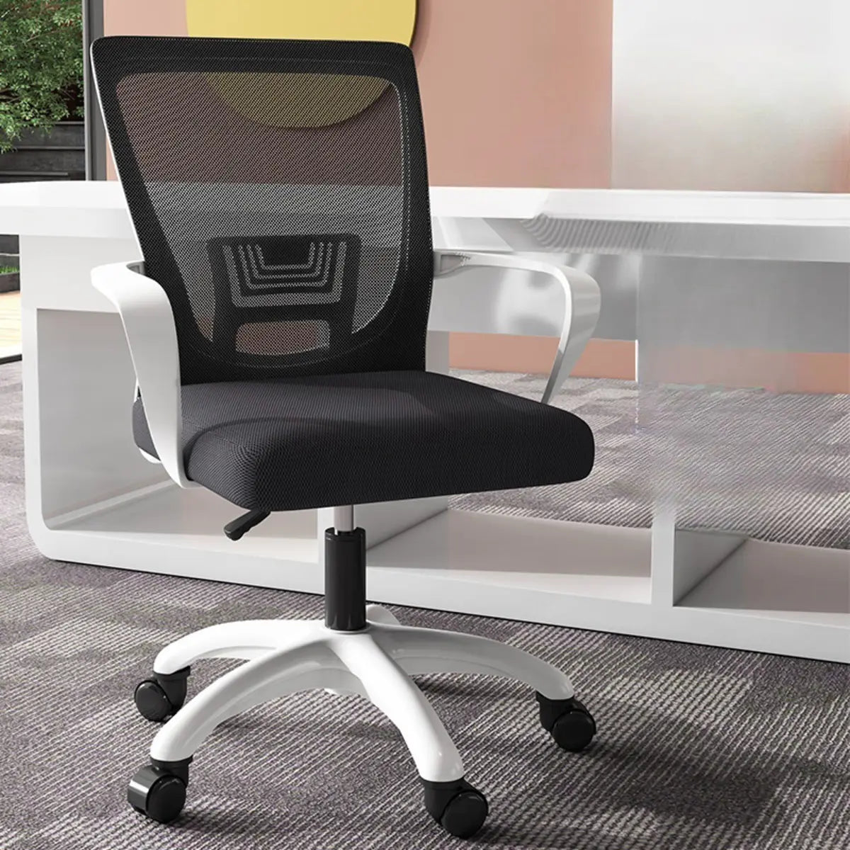 Modern Ergonomic White Mesh Office Chair with Wheels Image - 5