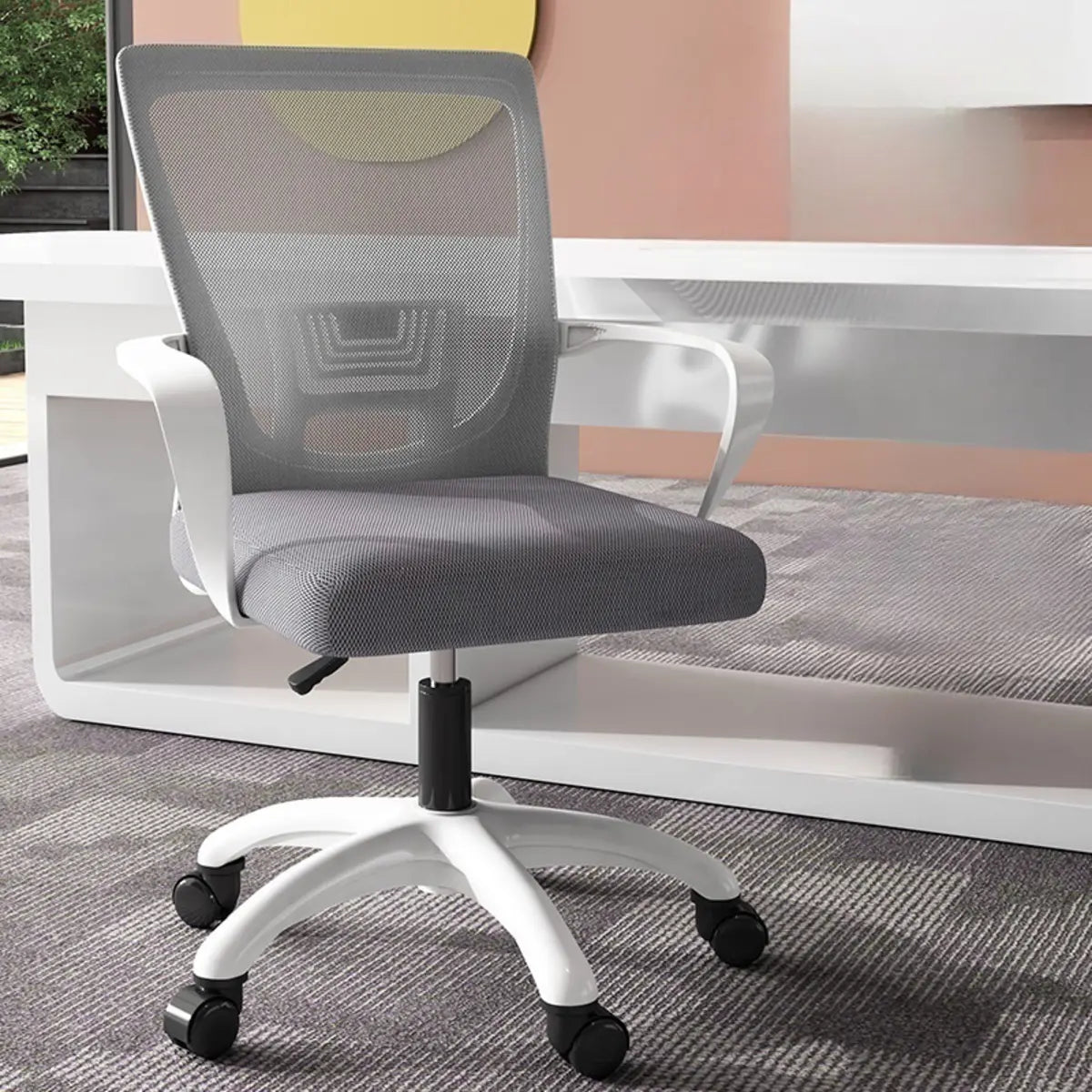 Modern Ergonomic White Mesh Office Chair with Wheels Image - 6