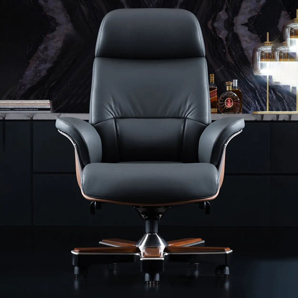 Modern Executive Leather Adjustable Office Gray Chair Image - 11