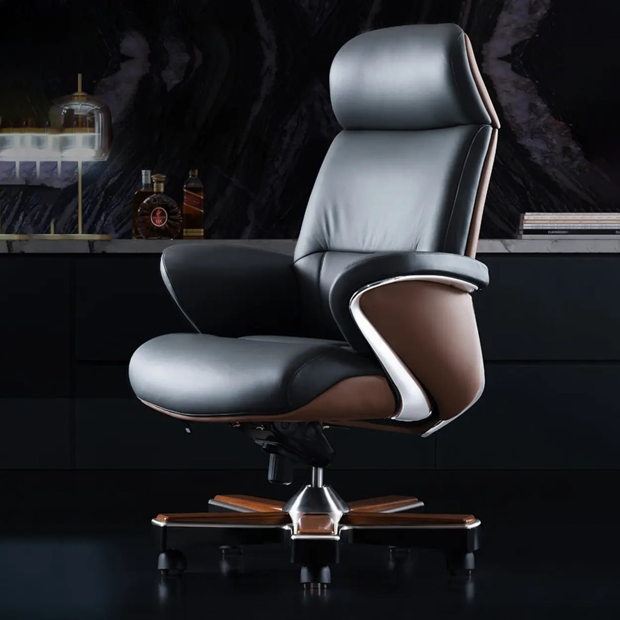 Modern Executive Leather Adjustable Office Gray Chair Image - 1