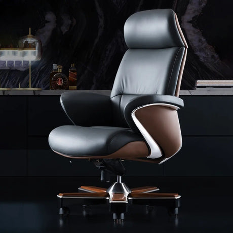 Modern Executive Leather Adjustable Office Gray Chair Image - 1
