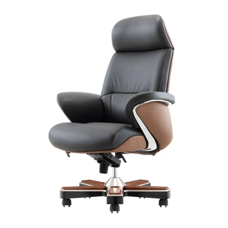 Modern Executive Leather Adjustable Office Gray Chair Image - 2