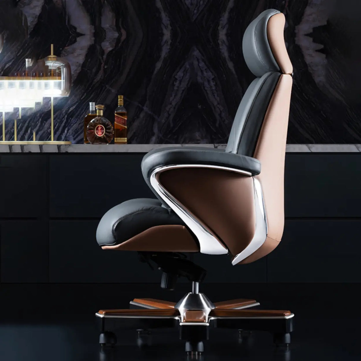 Modern Executive Leather Adjustable Office Gray Chair Image - 3