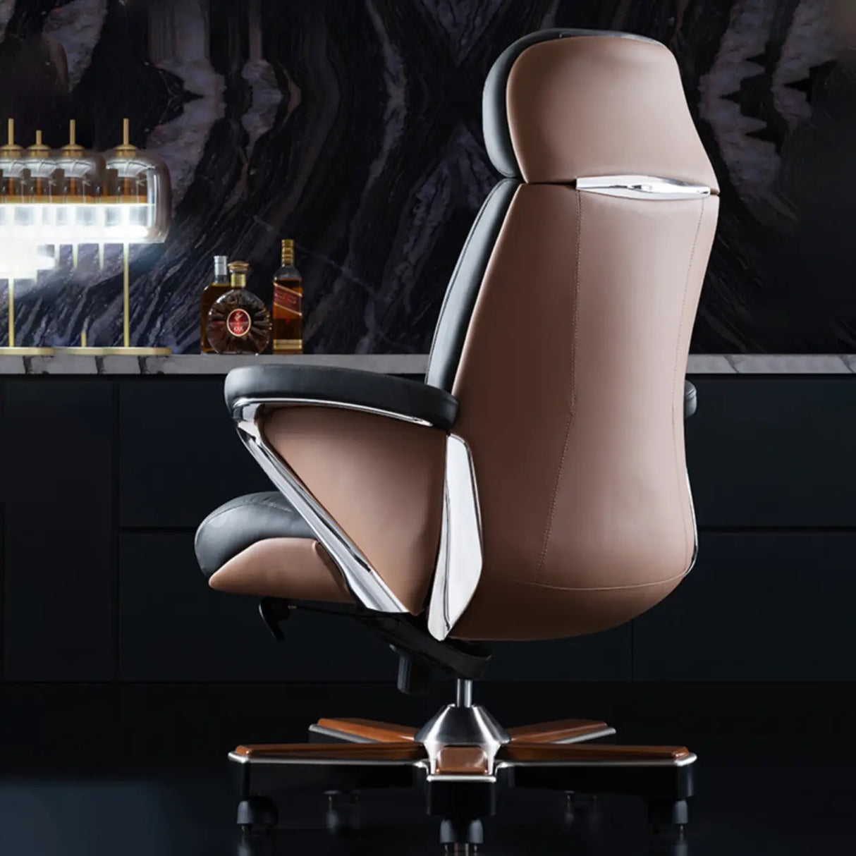 Modern Executive Leather Adjustable Office Gray Chair Image - 4