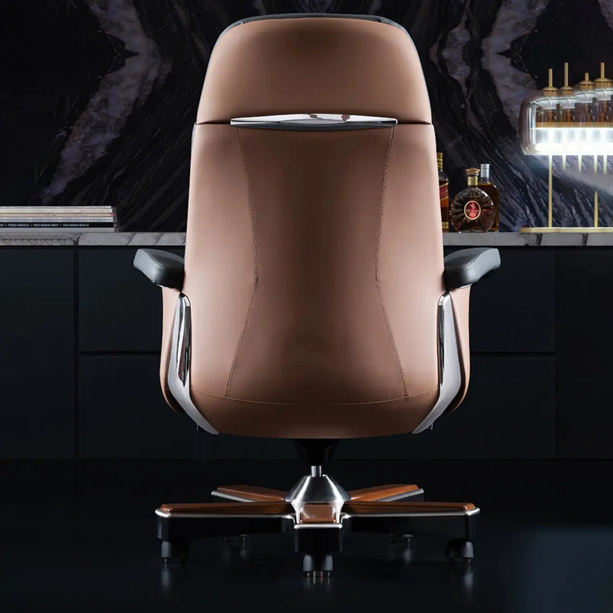 Modern Executive Leather Adjustable Office Gray Chair Image - 5