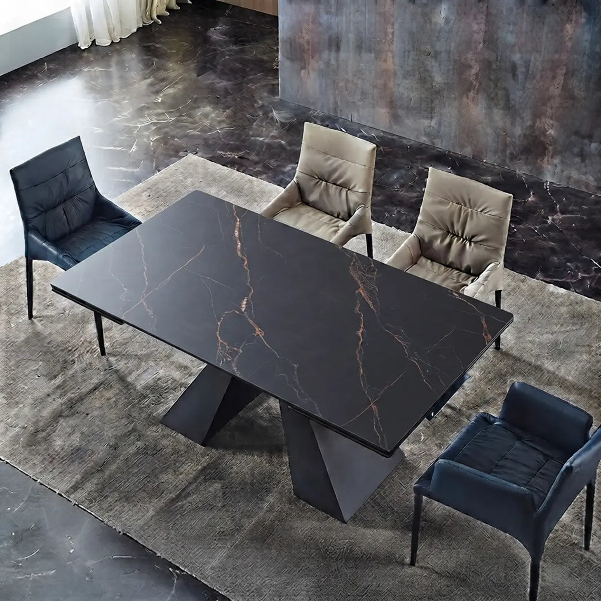 Laurent Black 55.1"L x 35.4"W x 29.2"H Modern Extendable Dining Table Sintered Stone Rectangle Table Image - 10