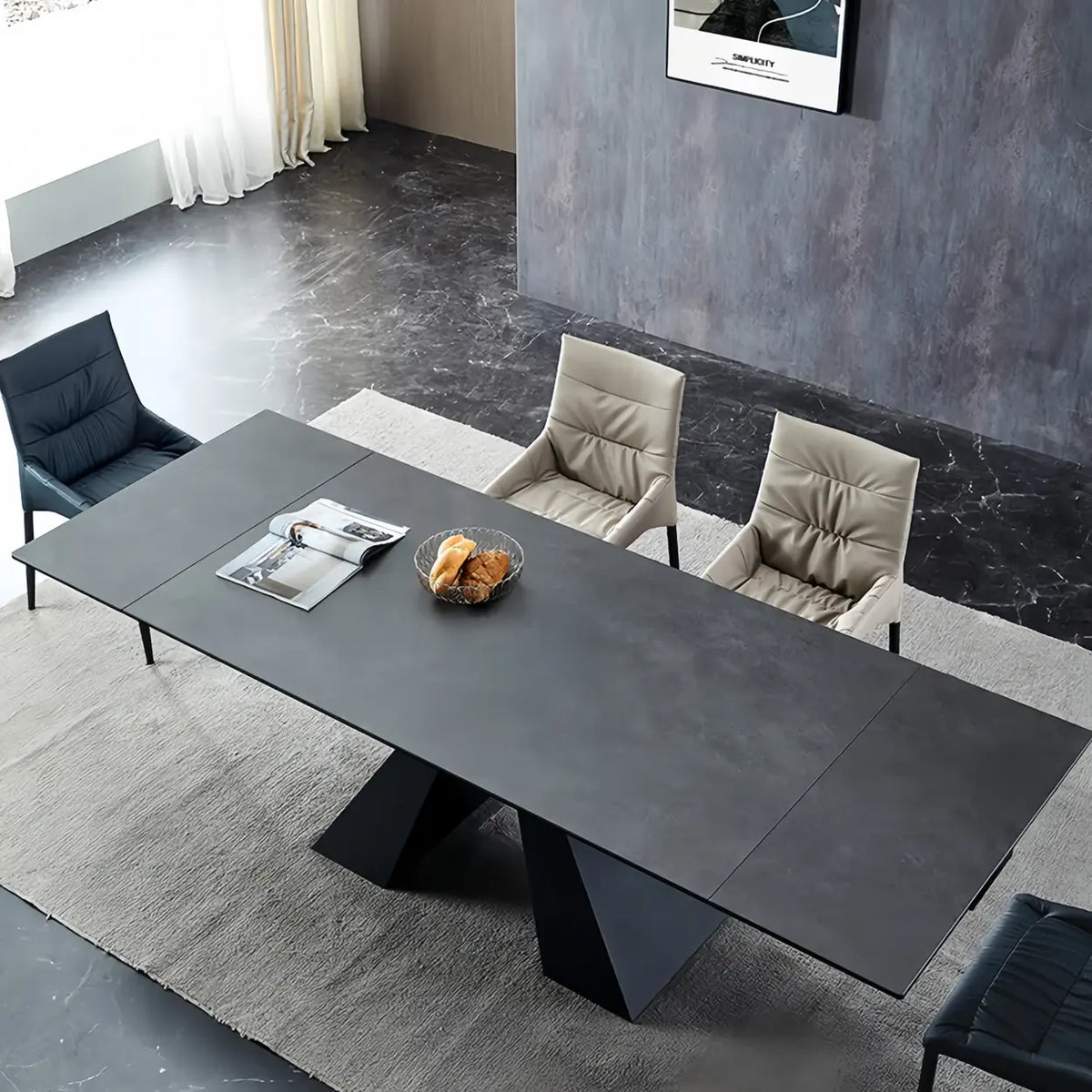 Modern Extendable Dining Table Sintered Stone Rectangle Table Image - 3