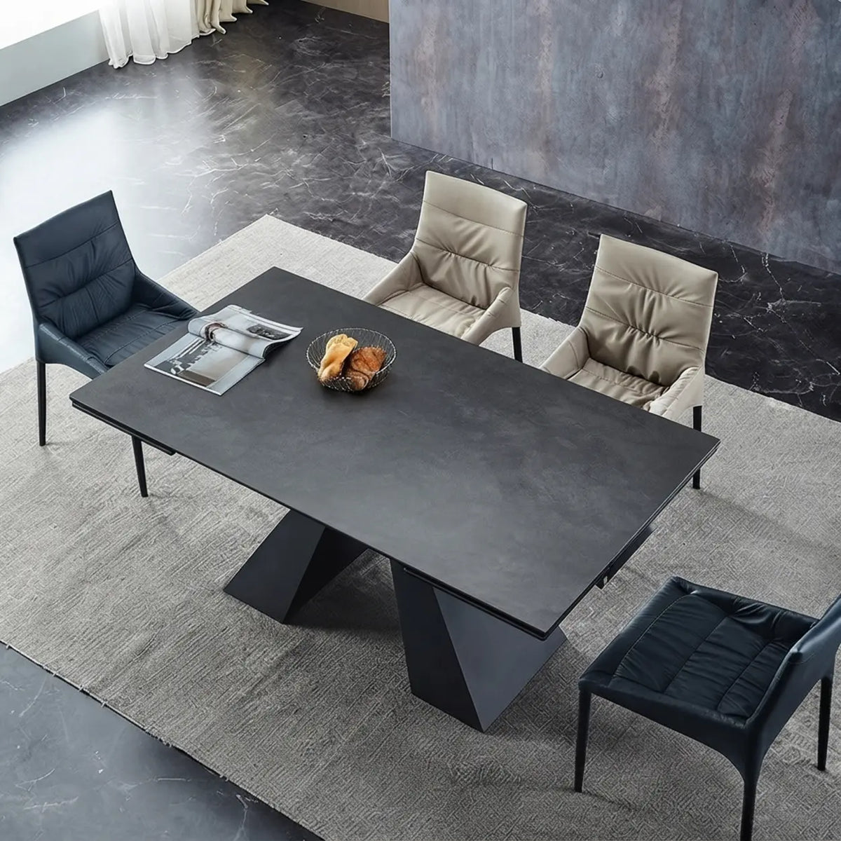 Black 55.1"L x 35.4"W x 29.2"H Modern Extendable Dining Table Sintered Stone Rectangle Table Image - 8