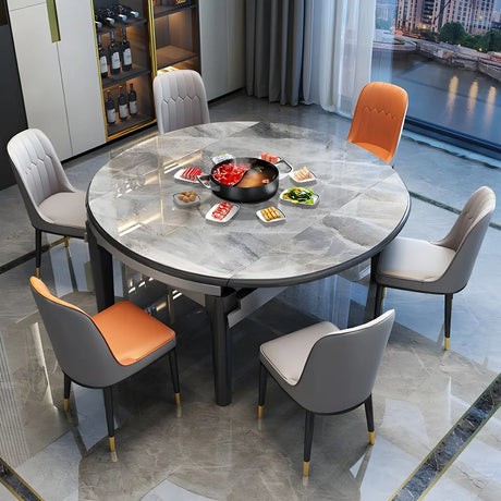 Modern Extendable Round Marble Kitchen Grey Dining Table Image - 1