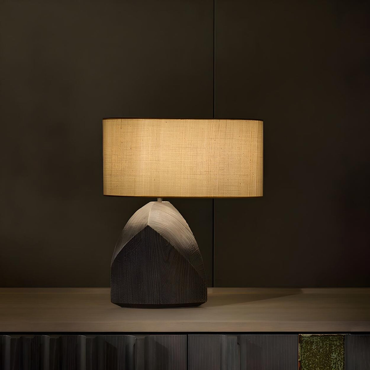 Modern geometric wooden table lamp for console table styling and entryway decor