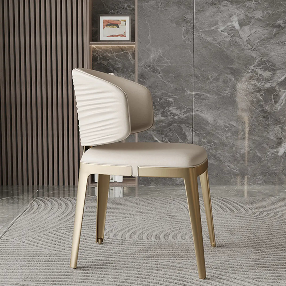 Modern Faux Leather Glam Pleated Curved Back Dining Chair Image - 1