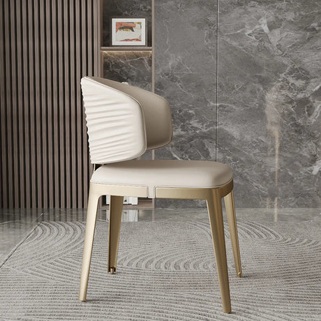 Modern Faux Leather Glam Pleated Curved Back Dining Chair Image - 1