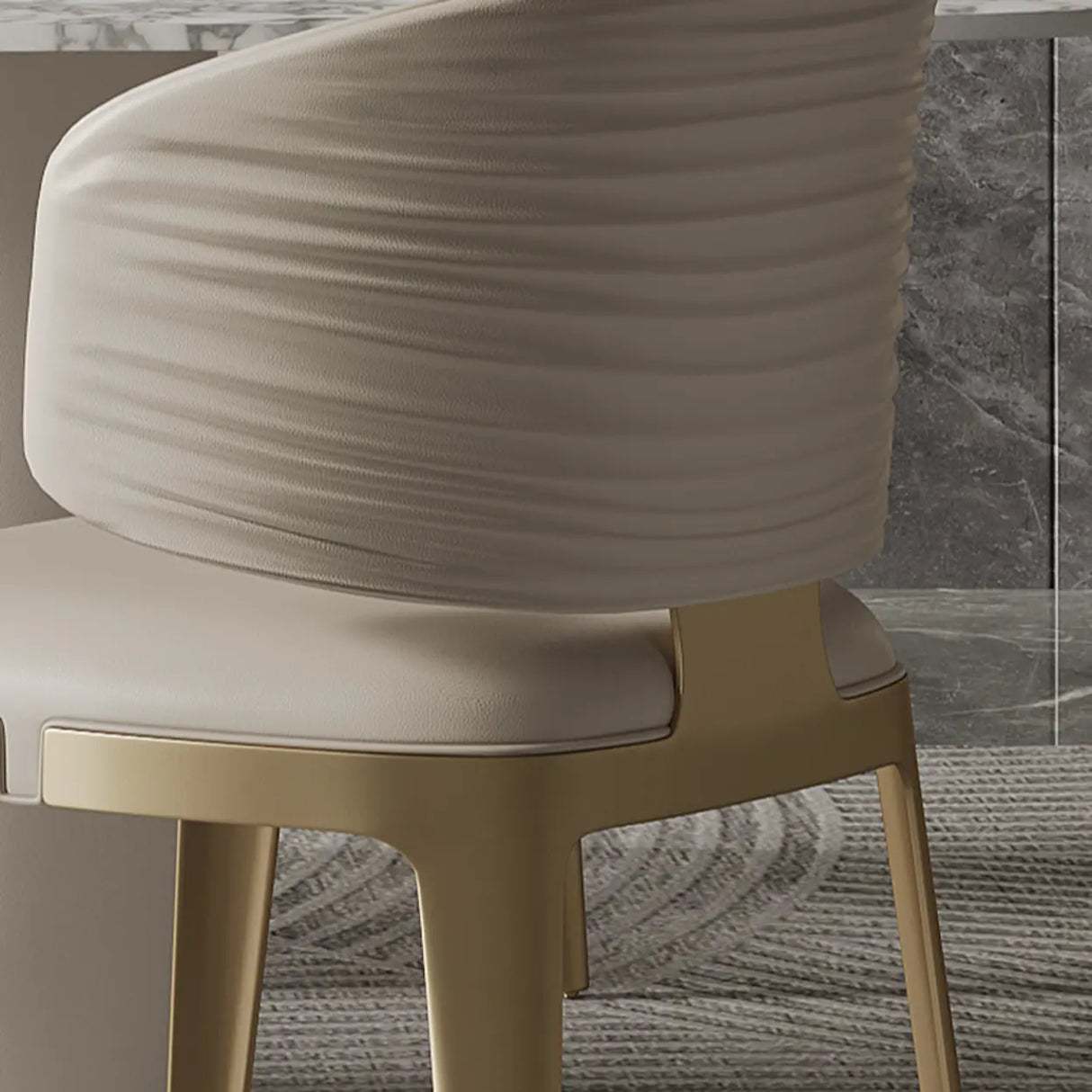 Modern Faux Leather Glam Pleated Curved Back Dining Chair Image - 11