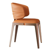 Modern Faux Leather Glam Pleated Curved Back Dining Chair Image - 17