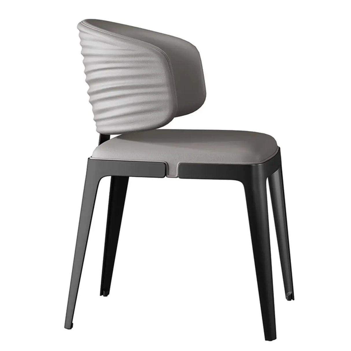 Modern Faux Leather Glam Pleated Curved Back Dining Chair Image - 2