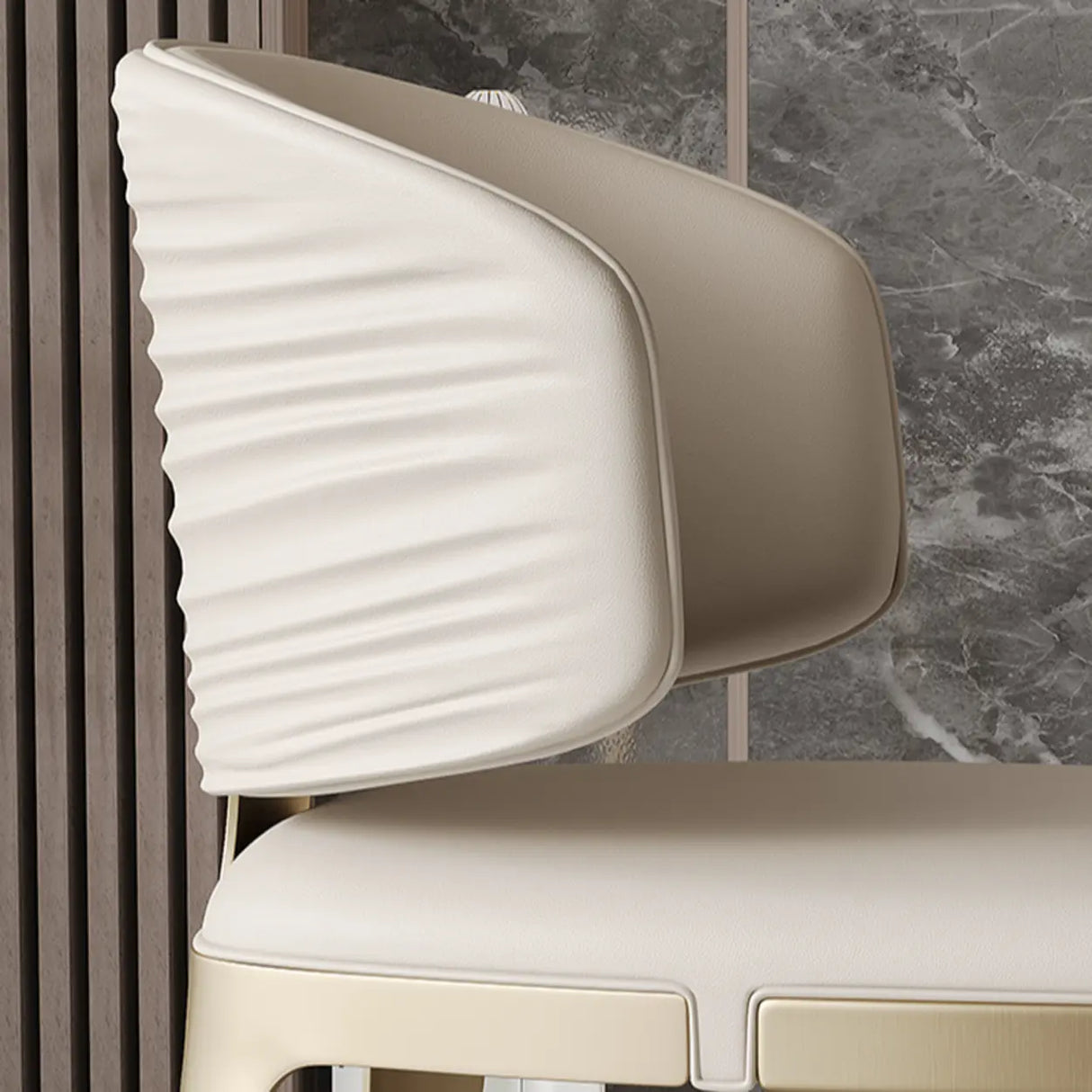 Modern Faux Leather Glam Pleated Curved Back Dining Chair Image - 20