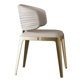 Modern Faux Leather Glam Pleated Curved Back Dining Chair Image - 3