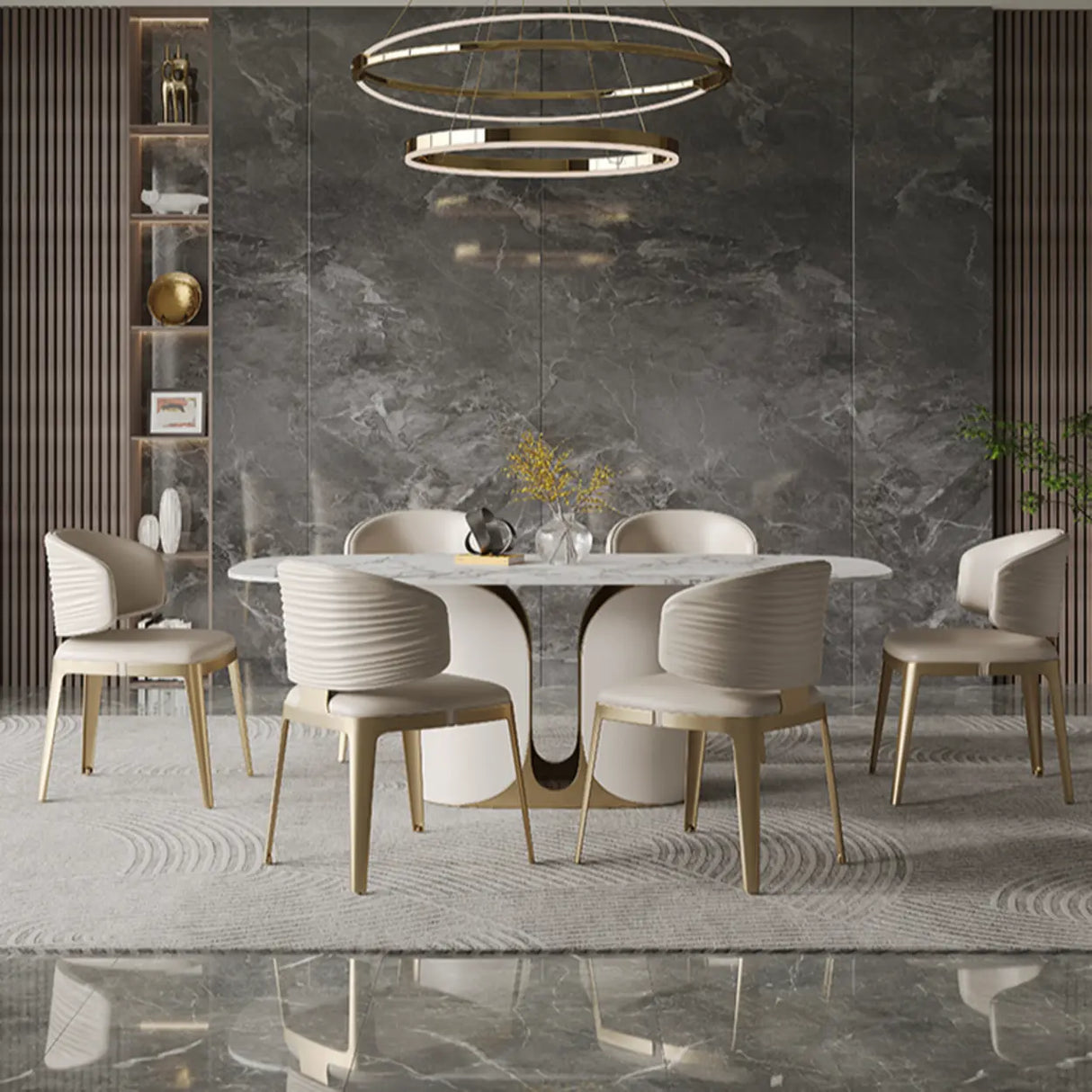 Modern Faux Leather Glam Pleated Curved Back Dining Chair Image - 4