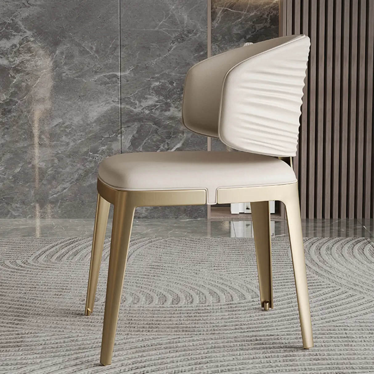 Modern Faux Leather Glam Pleated Curved Back Dining Chair Image - 6