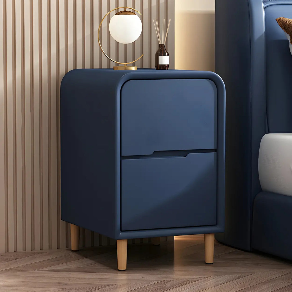 Modern Faux Leather Kids Nightstand with Two Drawers Image - 4