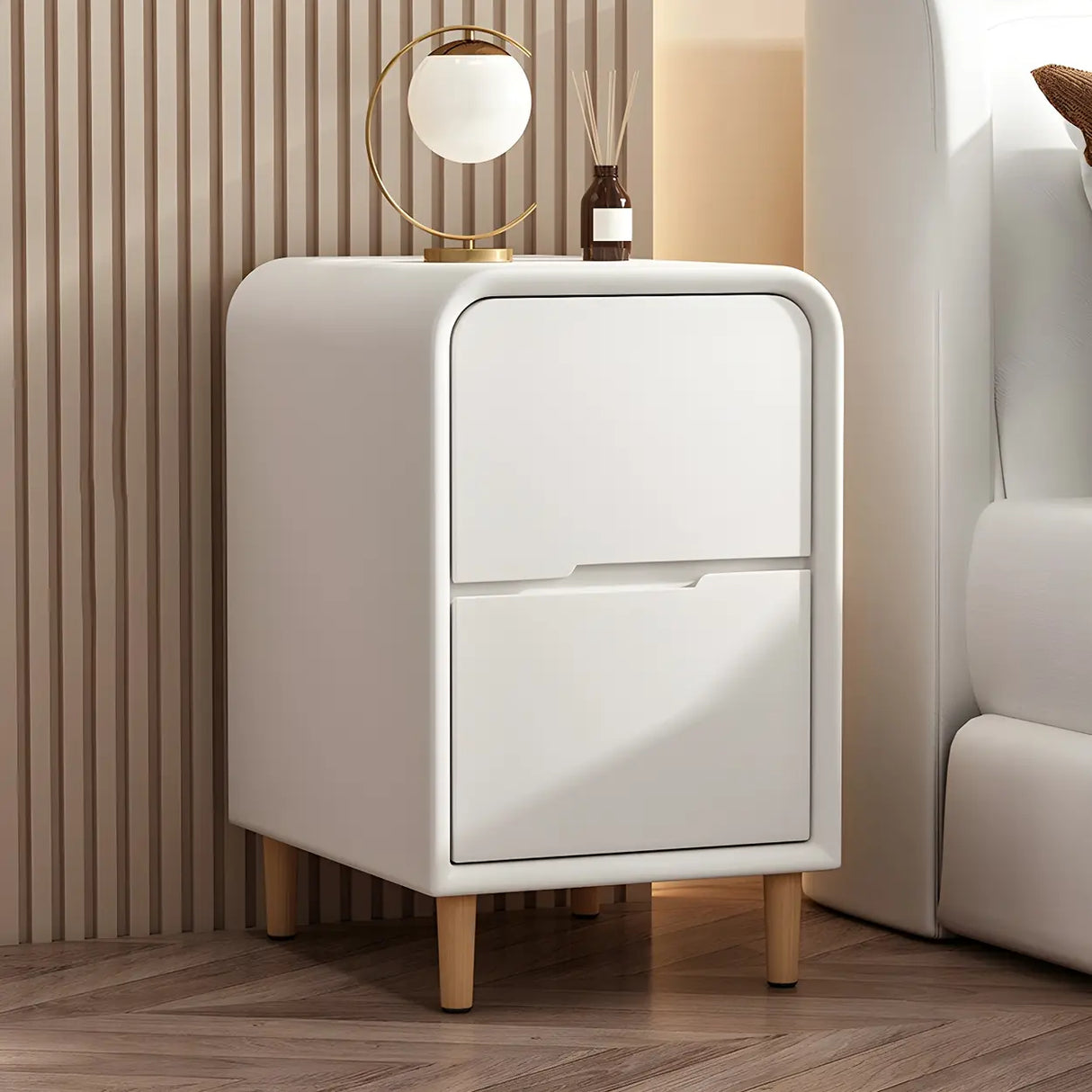Modern Faux Leather Kids Nightstand with Two Drawers Image - 5