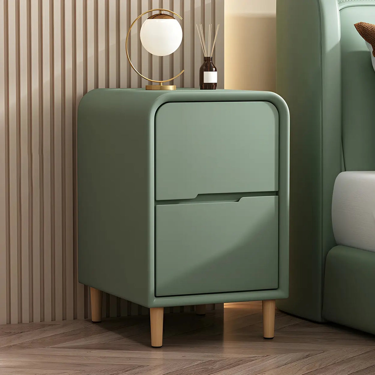 Modern Faux Leather Kids Nightstand with Two Drawers Image - 6
