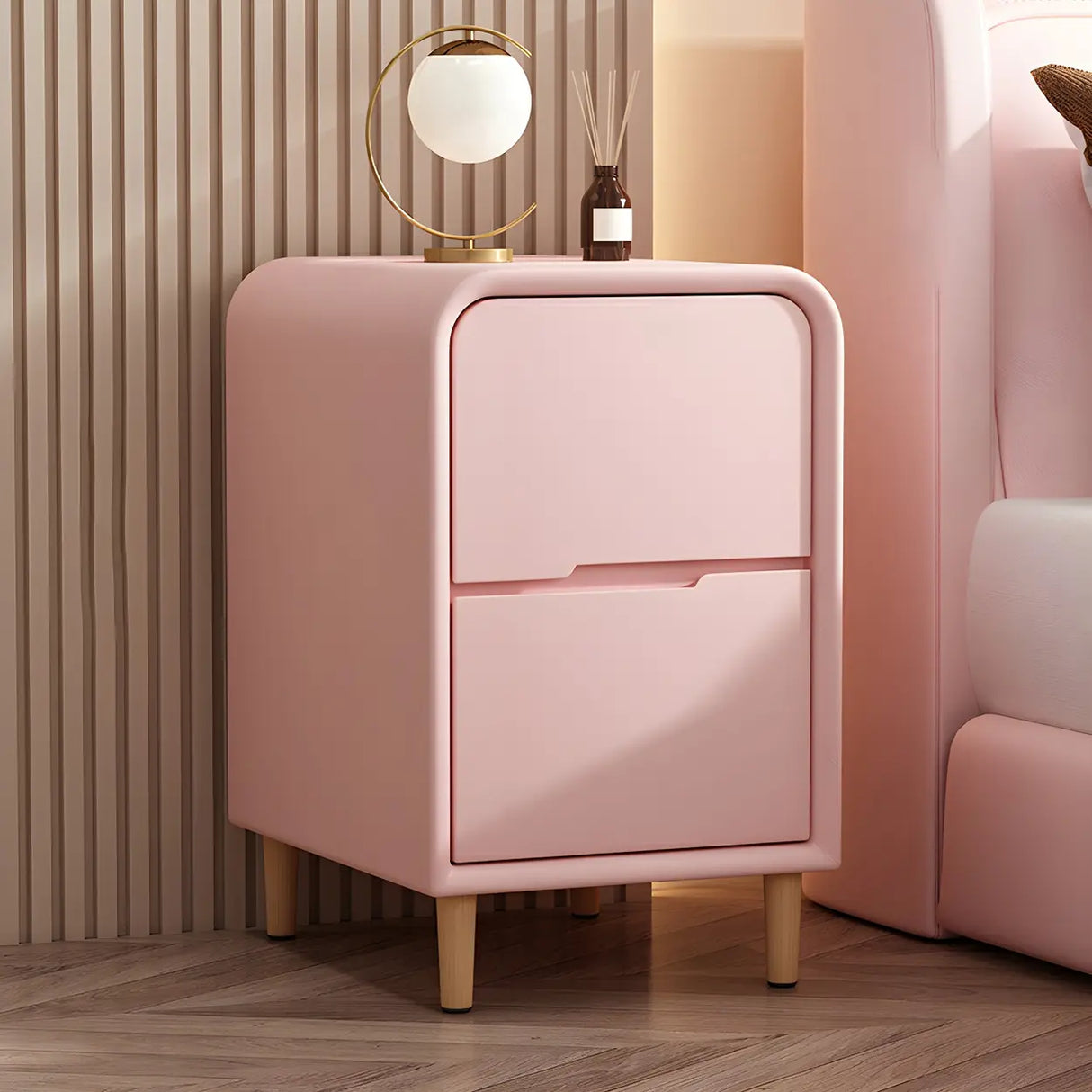 Modern Faux Leather Kids Nightstand with Two Drawers Image - 7