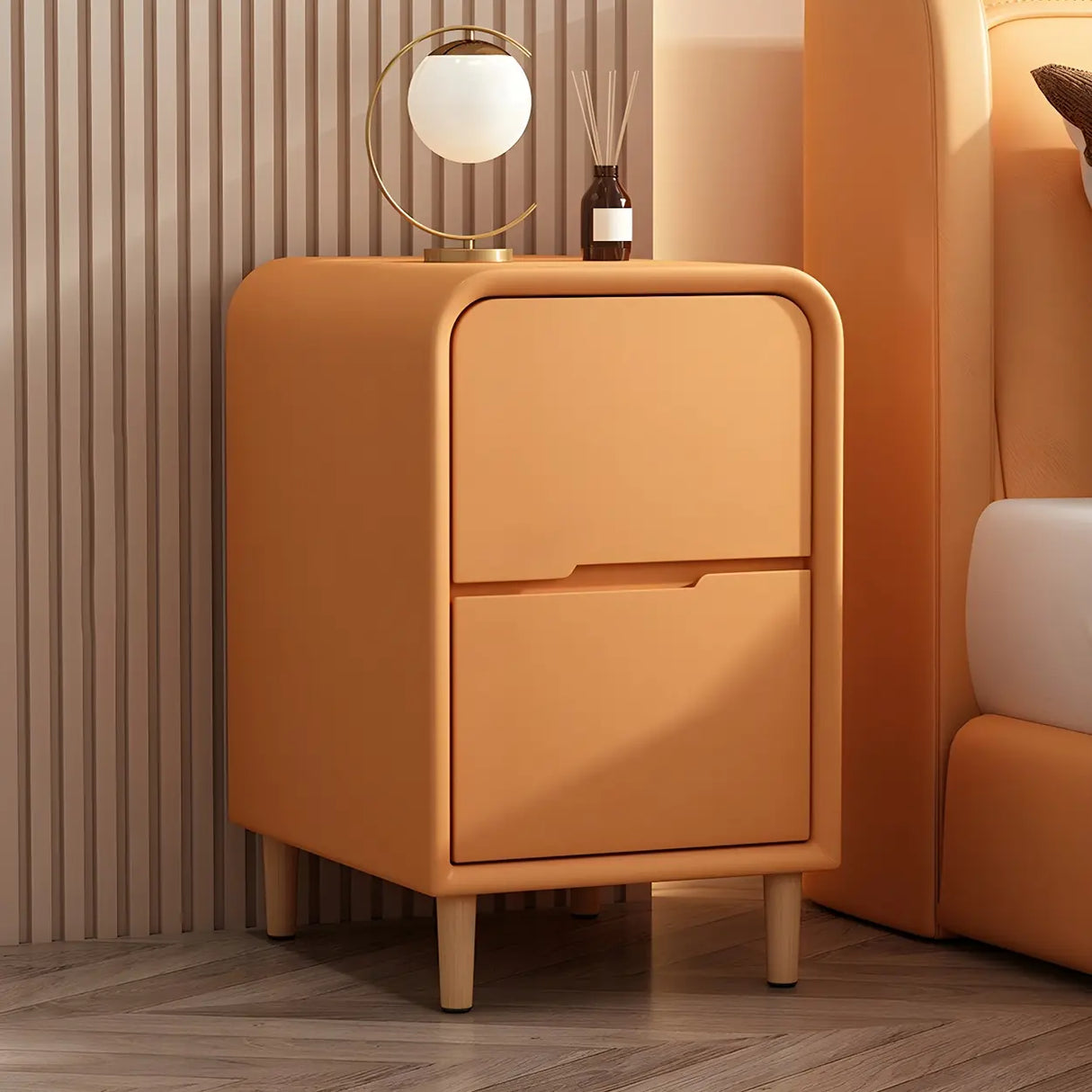 Modern Faux Leather Kids Nightstand with Two Drawers Image - 8